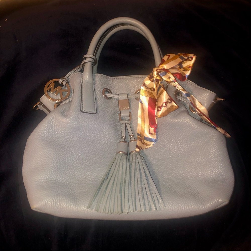 Michael Kors Blue/Gray Leather Shoulder Bag with Tassels - Picture 8 of 8